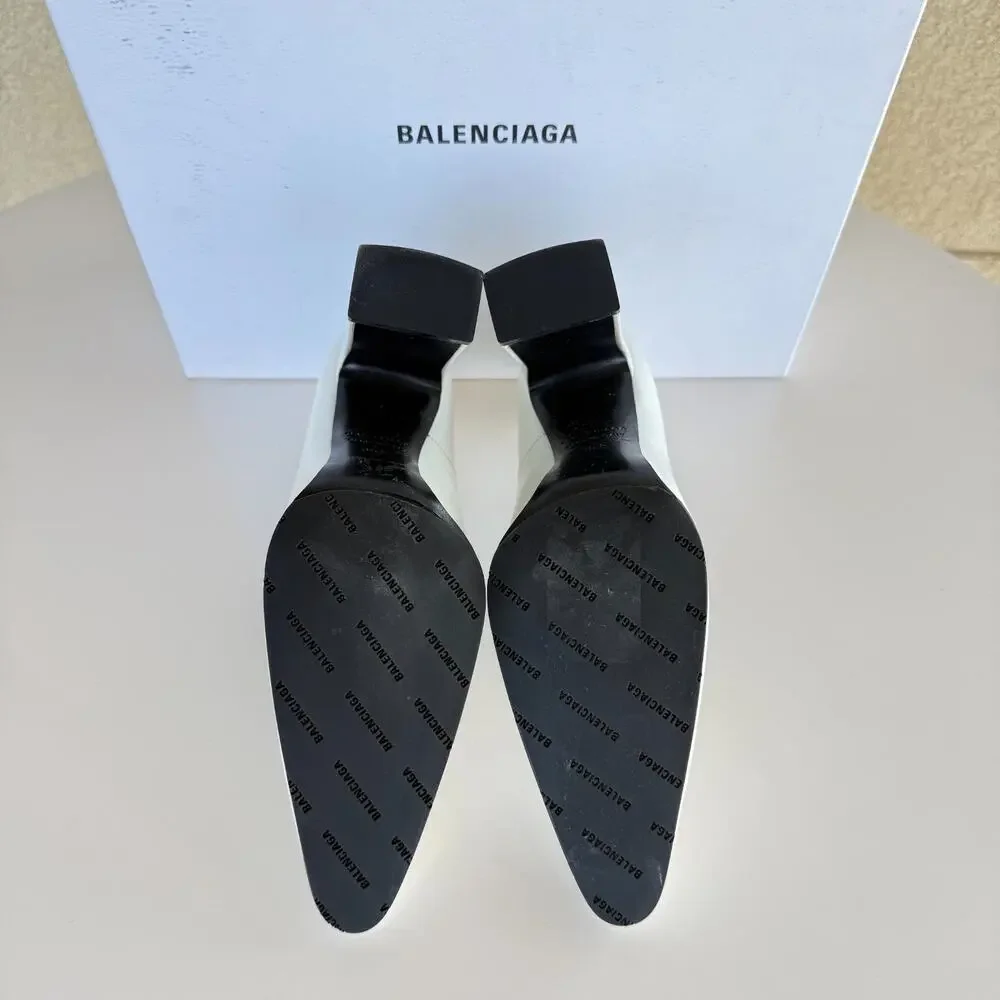 NIB Balenciaga Round 110 White Shiny Patent Leather High Heel Pumps Size 35.5